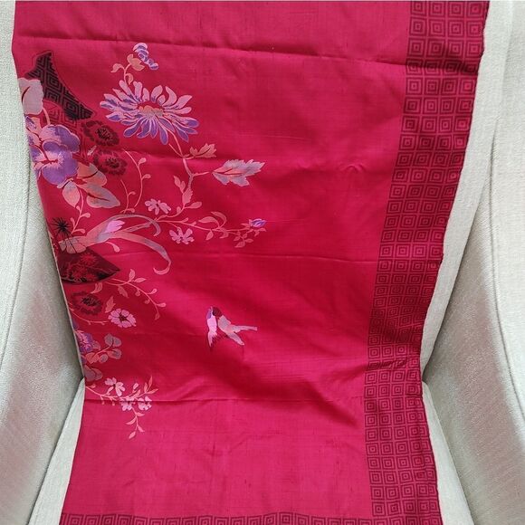 Red Floral and Bird Print Square Scarf - Picture 2 of 14